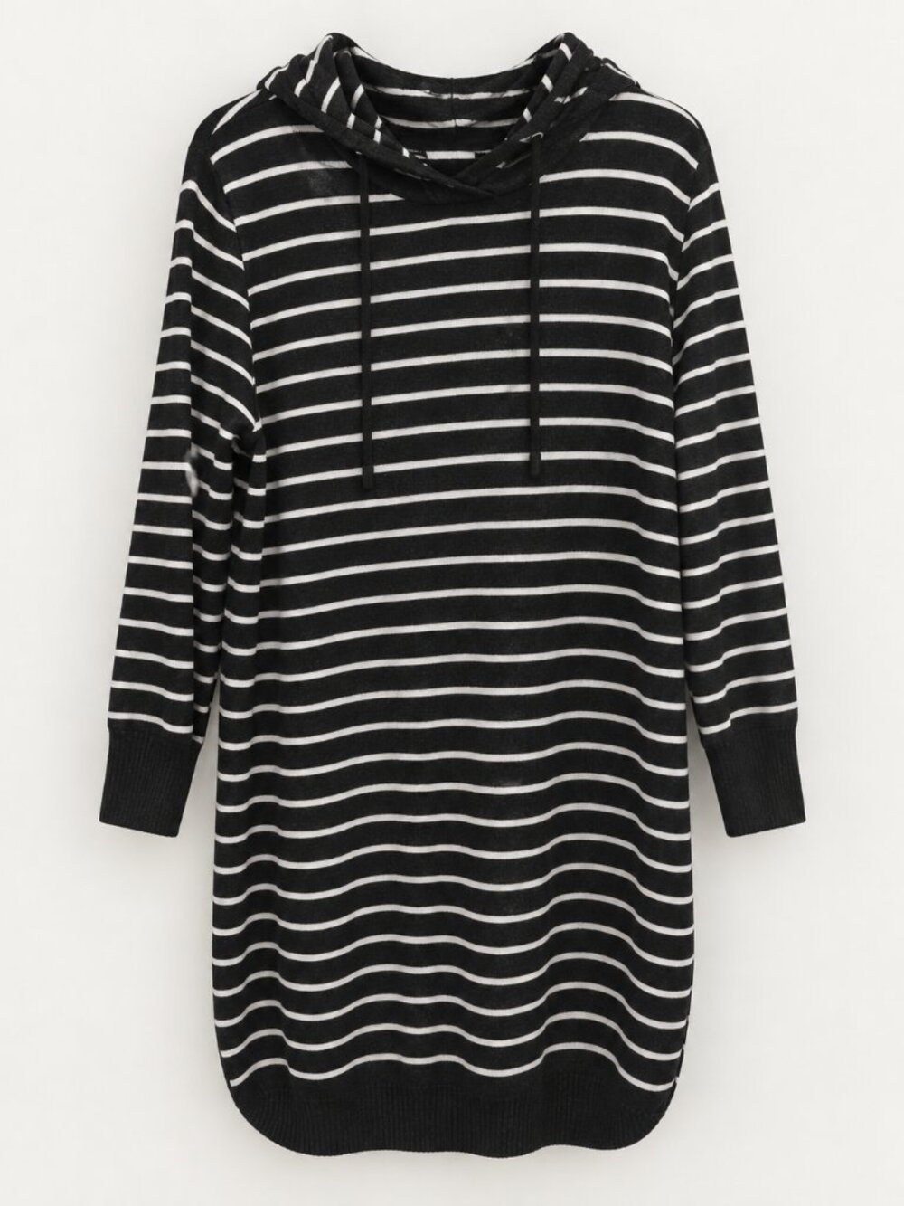 MsShe 2X Black White Striped Hooded Sweater Dress Drawstring Plus Size